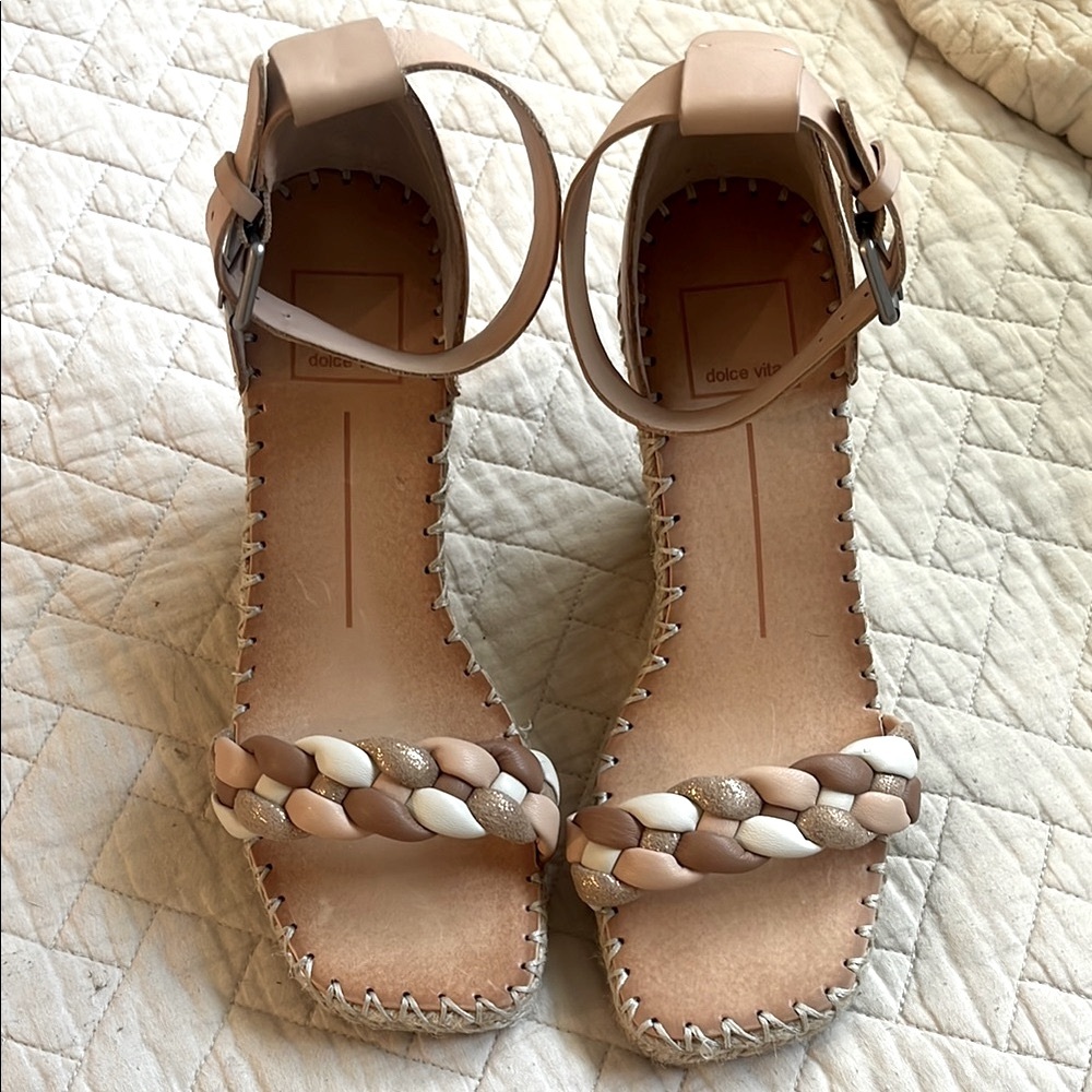 Nude Braided Espadrille Wedge Sandals with Ankle Strap - Picture 2 of 11